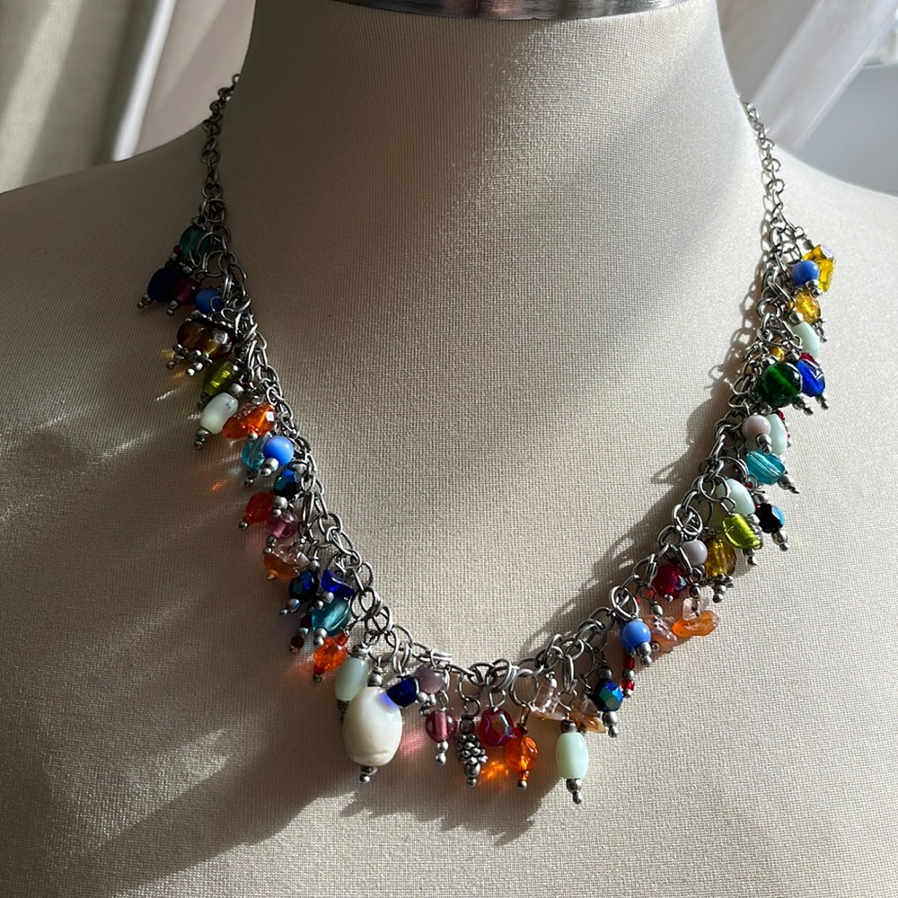 Fun fringed beaded multicolor bead necklace